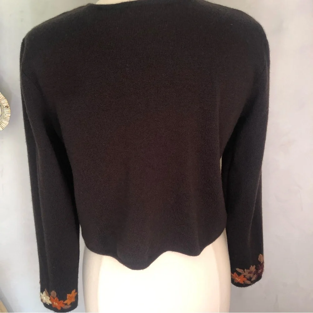Liz Claiborne Fall 100%Merino wool floral embroidered button up cardigan sweater